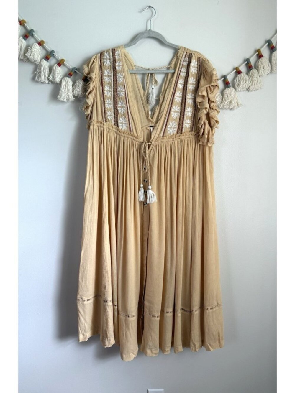 Free People Will Wait For You Embroidered Midi Dress Yellow Beachy Romantic S